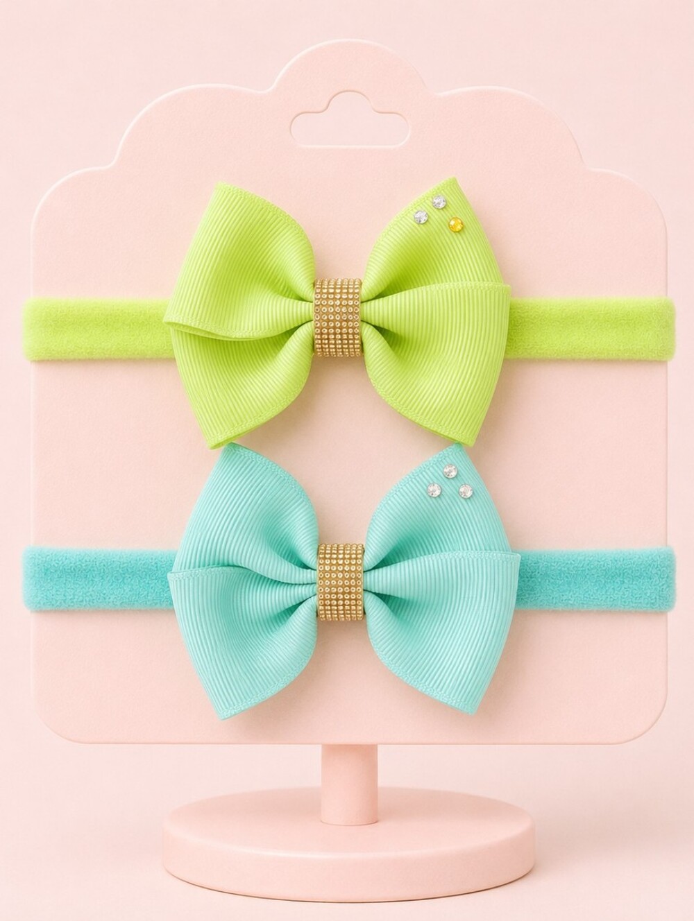 Handmade Elastic Headbands Set Ribbon Bows In Aqua And Green🎀✨